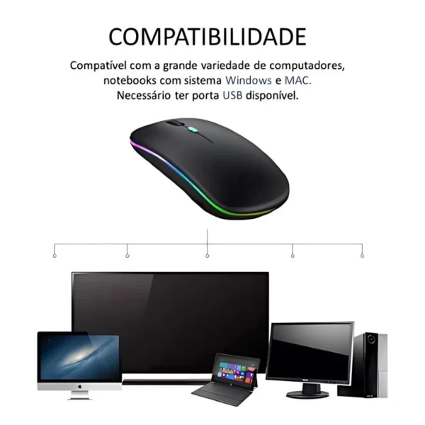 Mouse Wireless Recarregável Led Rgb 2.4 Ghz Sem Fio - Image 3